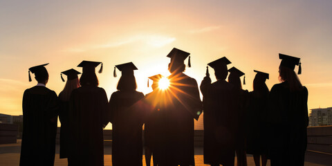 Silhouette Graduates wear a black hat to stand for congratulations on graduation in silhouette mode