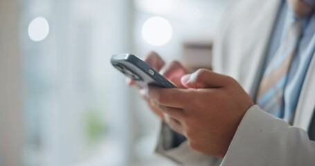 Aufkleber - Business person, phone and hands typing in research, social media or communication at office. Closeup of employee or worker browsing, texting or online chatting on mobile smartphone app at workplace