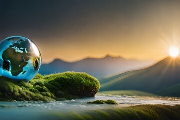 Wall Mural - Crystal globe putting on moss stock photo