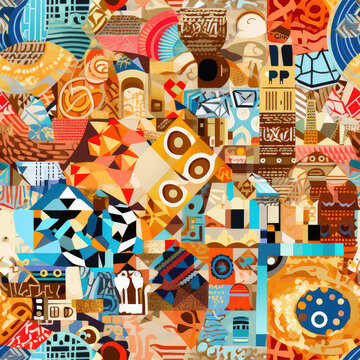 Modern Cubism Summer Middle East art collage repeat pattern tile
