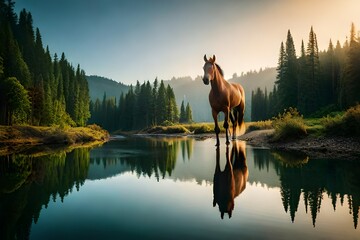 horse on the lake