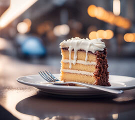 Delicious appetizing piece of cake, dessert food photo