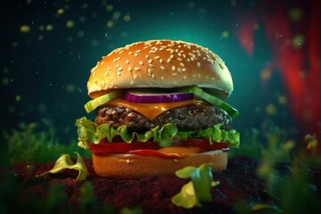 Wall Mural - Cinematic Burger Delight in a Dark Ambiance