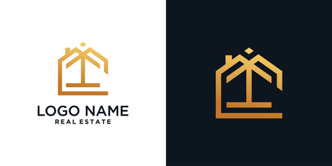 Wall Mural - Letter house logo design with creative concept style Premium Vector
