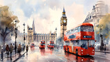 Fototapeta Fototapeta Londyn - watercolor london city best city on the world - Ai generated