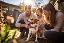 Idyllic Backyard Family Moment With Smooth Fox Terrier Retriever Dog