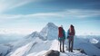 Youthful couple climbing on snowcapped mountain