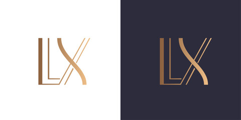Wall Mural - Letter l and x logo monogram, minimal style identity initial logo mark. Golden gradient vector emblem logotype for business cards initials.