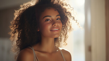 Wall Mural - photograph of Black skin, beautiful woman, healthy, happy smile, clean skin.