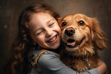 Sticker - The photo captures the dog's excitement as he is hugged by a girl wearing summer clothes.