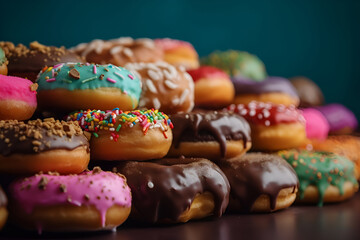Wall Mural - Sweet donuts with colored glaze and confectionery sprinkles