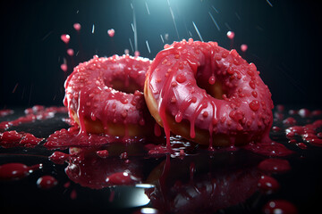 Wall Mural - Donuts with pink fruit glaze on a blue background 3