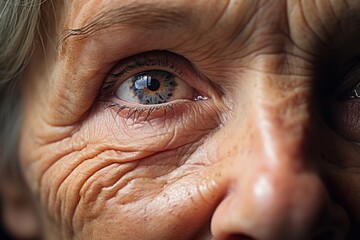 Wall Mural - An intimate close-up of an older woman's eye, capturing the details and wisdom that comes with age. Perfect for illustrating concepts such as aging, beauty, and life experiences.