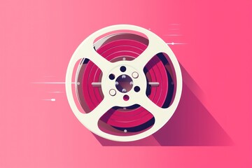 Poster - A reel of film against a vibrant pink background. Perfect for projects related to movies, cinematography, or nostalgia.
