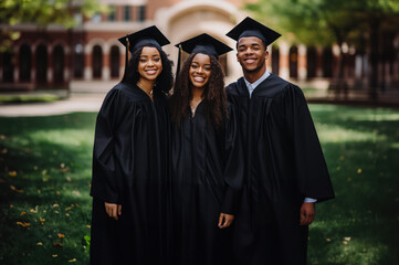 Canvas Print - Happy young African American men and women at a graduation ceremony created with Generative AI technology