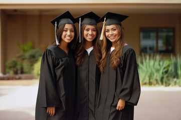 Canvas Print - Happy young Latina women at a graduation ceremony created with Generative AI technology