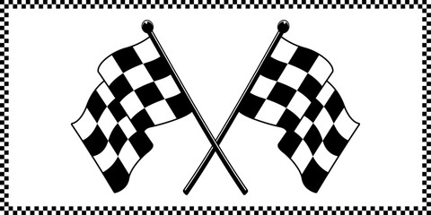 Fototapete - Two wonderful racing flags that cross each other. Vector identical stylish racing flags. Checkerboard frame and two crossed vector flags for racing.