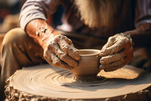 A Potter Shaping Clay On A Spinning Wheel, Creating Elegant And Functional Pottery. Generative Ai.