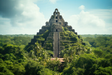 Poster - an ancient mayan pyramid rising majestically above the dense jungle, a testament to a rich civilizat