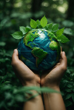 A Close-up Of A Lush Green Landscape, With A Pair Of Hands In The Foreground, Holding A Globe Of The Earth, Representing The Importance Of Earth Day And The Need To Protect Our Environment. Save Earth
