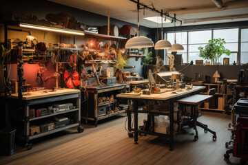 Poster - A maker's space for DIY enthusiasts, equipped with 3D printers, woodworking tools, and more. Generative Ai.