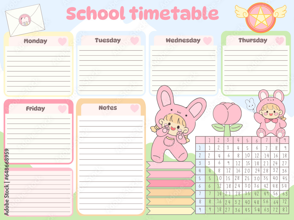 Cute School timetable weekly schedule note's reminder planer for day ...