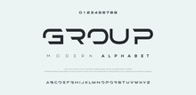 Group Modern Abstract Digital Alphabet Font. Minimal Technology Typography, Creative Urban Sport Fashion Futuristic Font And With Numbers. Vector Illustration