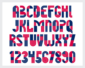 Poster - Geometric original font vector design, geometrical typography alphabet letters set including numbers, abstract unique letters type.
