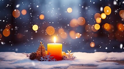 Wall Mural - glowing candle in snow