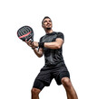 Padel tennis player on the transparent background outdoors. Paddle tenis template for bookmaker design ads with copy space. Mockup for betting advertisement. Sports betting on tenis