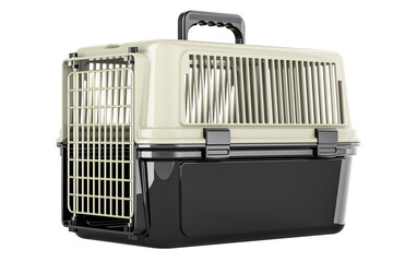Poster - Transport Box Crate Pet Cage, pet travel plastic cage. 3D rendering isolated on transparent background