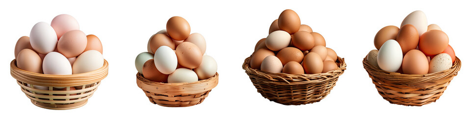 Sticker - Png Set Fresh eggs in basket transparent background