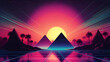 abstract synthwave background with pyramids ai generated