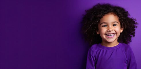 Wall Mural - happy African girl smiling wearing purple t-shirt, Generative Ai