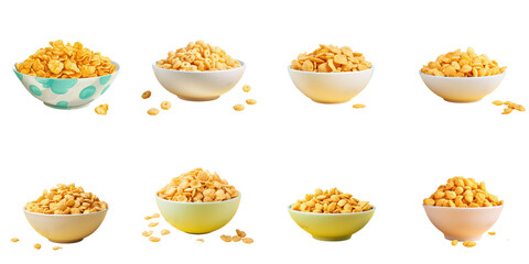 Canvas Print - Png Set Cornflakes in a dark bowl transparent background