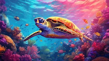 Wall Mural - Turtle is swimming in the sea