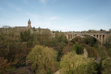 Wall Mural - Adolphe Bridge and Luxembourg State Savings Bank Tower - Luxembourg City, Luxembourg