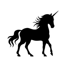 Unicorn Silhouette Black White Vector Illustration