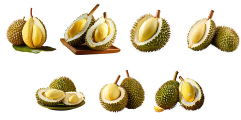 Sticker - Png Set Fresh durian fruits isolated on a transparent background