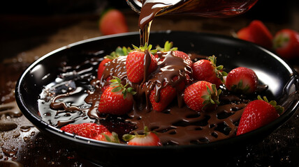 Wall Mural - Strawberries and chocolate, delicious elegant dessert