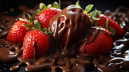 Wall Mural - Strawberries and chocolate, delicious elegant dessert