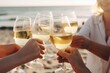 © DVS - Delicate Precision: People Toasting White Wine at Beach Party