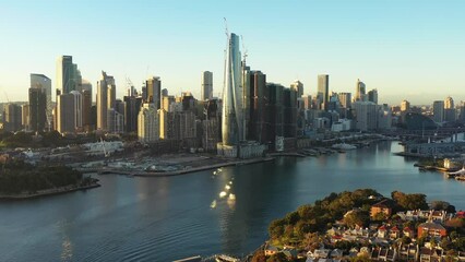 Canvas Print - Sydney city CBD Barangaroo high-rise towers and Sydney harbour – 4k.
