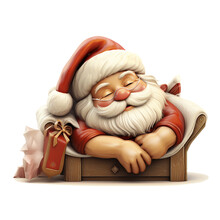 Cute Sleeping Santa Claus, Cartoon, White Background