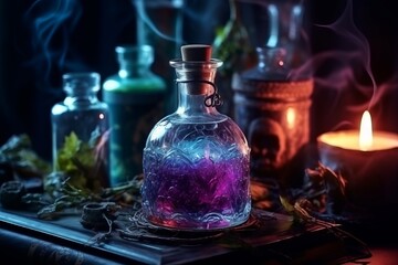 bewitched brew and dark enchantments on a mystic table, Generative AI