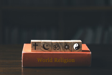 Wall Mural - World religion symbols. Signs of major religious groups and religions. Christianity, Islam, Hinduism, Buddhism, orthodox and Judaism. religion concept.