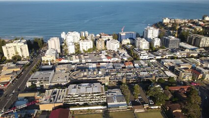 Wall Mural - Aerial drone descending view of Cronulla in the Sutherland Shire, South Sydney, NSW Australia looking in the east direction on a sunny afternoon in September 2023  