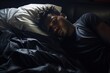© Johnathan - Black Male Restless In Bed In Dark Backdrop Generative AI