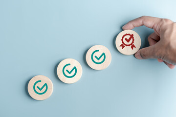 Aufkleber - Checklist Quality Guarantee Passed management with Quality Assurance and improvement. Standardization, certification. Compliance to regulations service and standards.