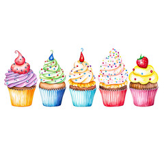 Wall Mural - set of cupcakes with frosting,set of cupcakes,A Sweet Array of Cupcakes